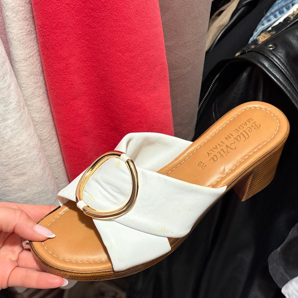 Bottega Veneta White and Tan Heeled Sandals